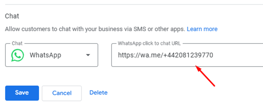 Enter your WhatsApp link connected to your phone number